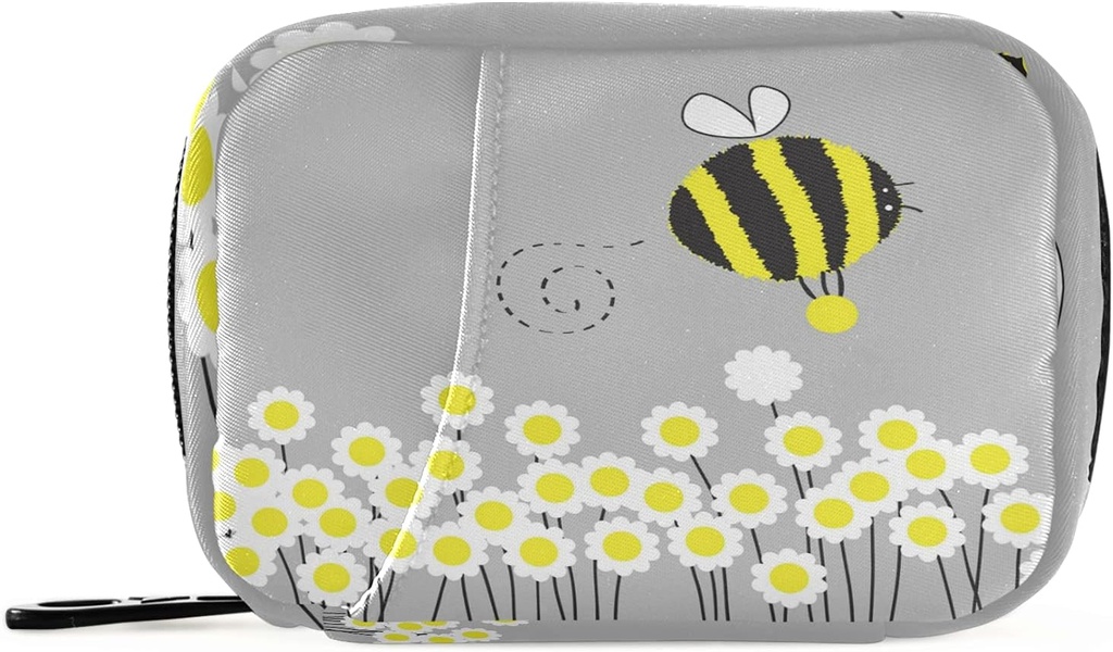 Cartoon Daisy Bienen Pille Box 7 Tage Pille Fall Reisen Pille Organizer Tasche mit Reißverschluss Portable Weekly Case Compact Größe für Vitamin Supplement Halter