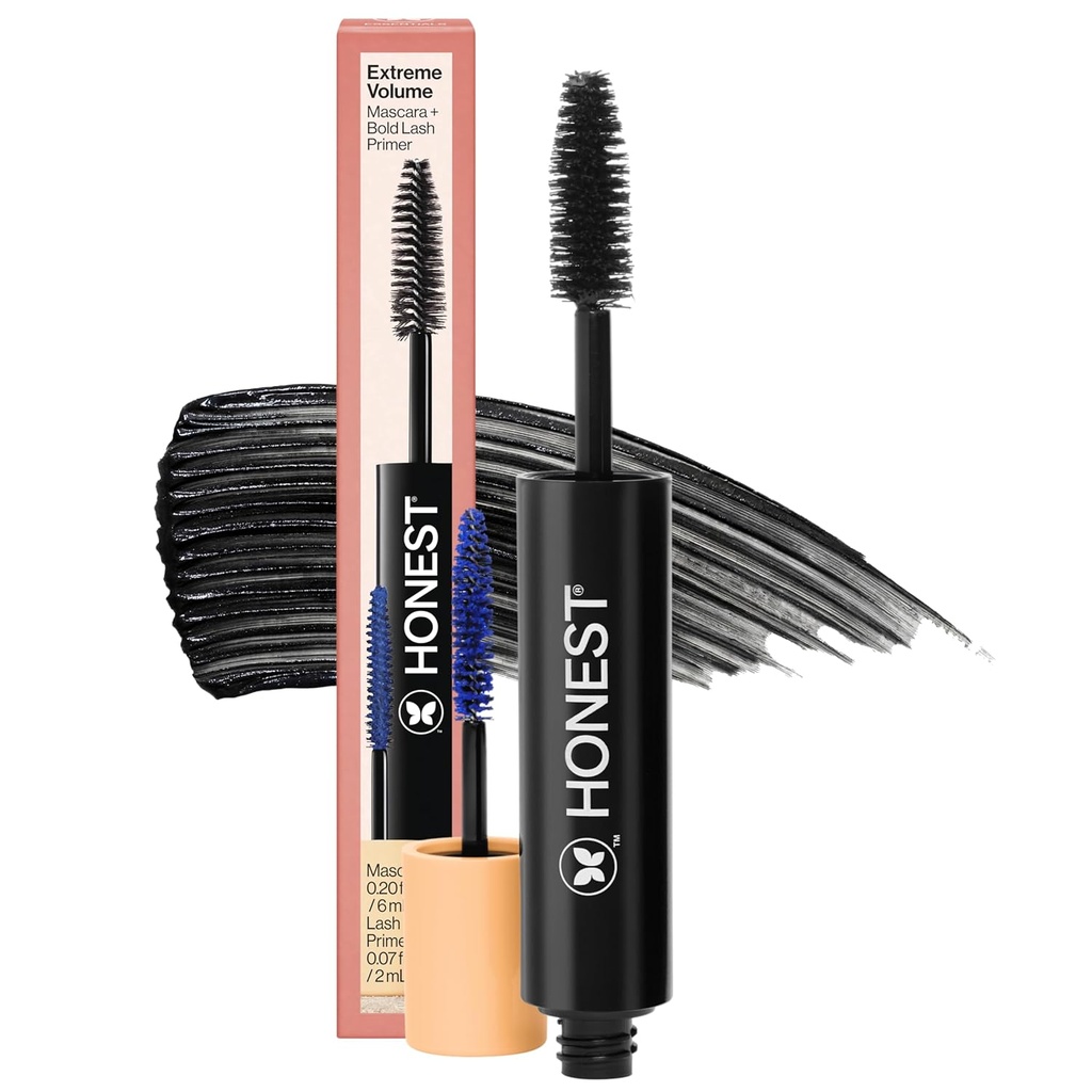 Ehrliche Schönheit 2-in-1 Extreme Volume Clean Mascara + Bold Lash Primer mit Castor Öl | Maximum Volumen + Curl | Vegan + Safe für empfindliche Augen | Schwarz, .27 fl oz