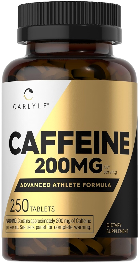 Pilules de caféine de Carlyle 200mg, 250 comprimés, formule d'athlète avancé, supplément sans OGM et sans gluten