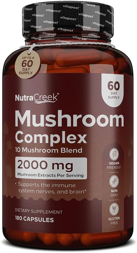 Complexe du Champignon: Cordyceps Champignon, Reishi, Shiitake, Maitake et Lions Mane Supplément. Un supplément de 10 champignons pour soutenir votre esprit et votre corps