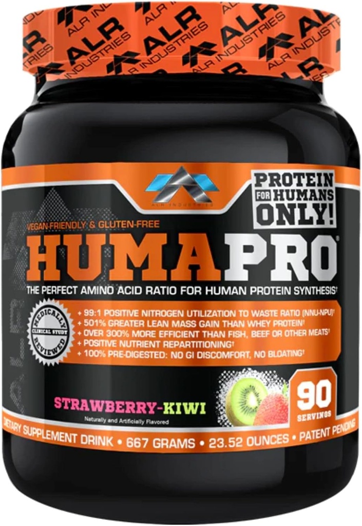 Humapro | Aminosäuren Protein Matrix für Menschen | 99% Verwendung für Lean Muscle | Vegan, Glutenfrei | 667g / 90 Servierungen (Strawberry Kiwi)