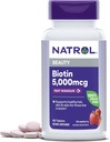 Natrol Beauty Biotin 5000mcg, Supplément diététique pour les cheveux, la peau, les ongles et le métabolisme de l'énergie, 90 comprimés à dissolve rapide aux fraises, 90 jours d'approvisionnement