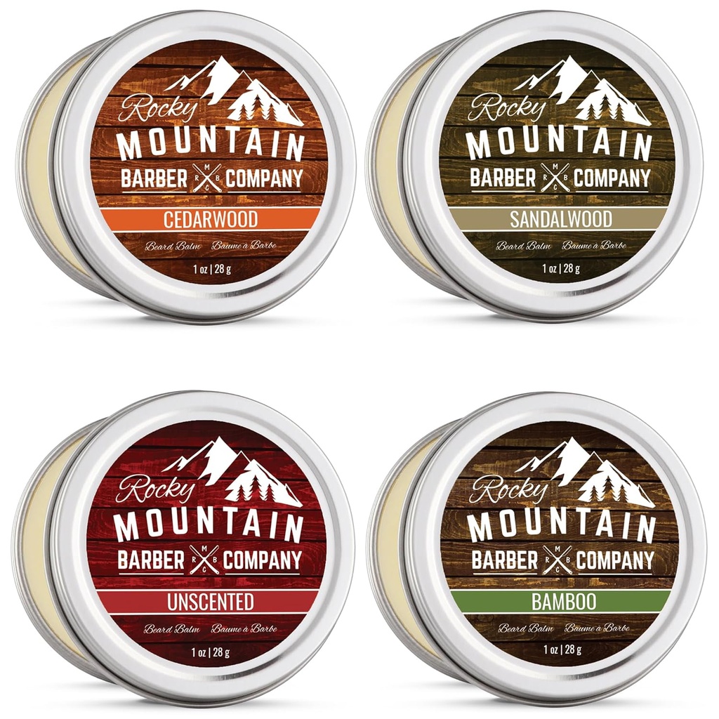 Bart Balm Variety Pack - 4 natürliche Proben (1 oz pro) mit Argan Öl, Shea Butter, Kokosöl & Jojoba Öl - Reich an Vitaminen & Minerals