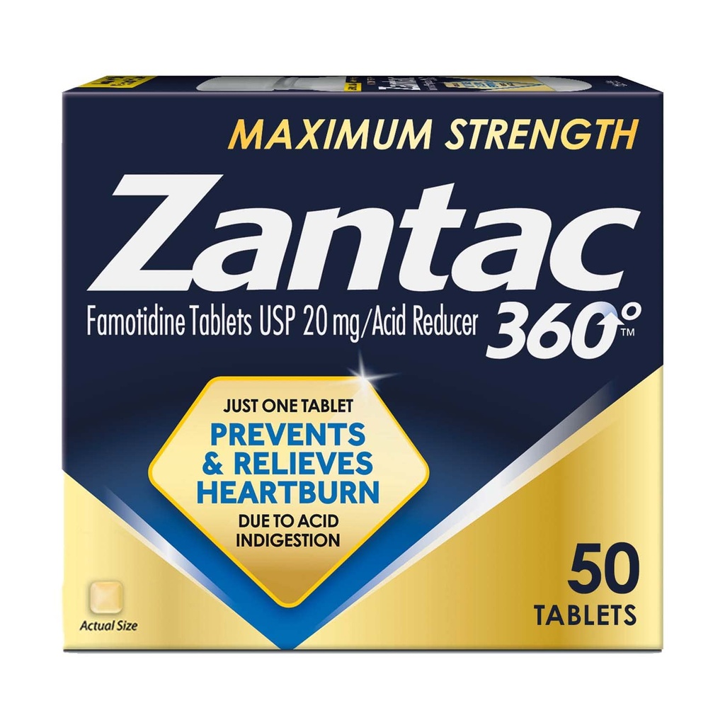 Zantac 360 Maximale Stärke Tabletten, 50 Zähler, Sodbrennen Prävention und Relief, 20 mg Tabletten