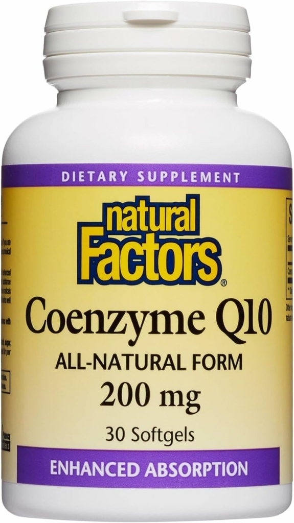 Natürliche Faktoren Coenzym Q10 - Antioxidans Support Supplement unterstützt Cellular Energy Production - Bessere Absorption Aids Gesunde Herzfunktion - 200 mg, 30 Softgels (30 Portionen)