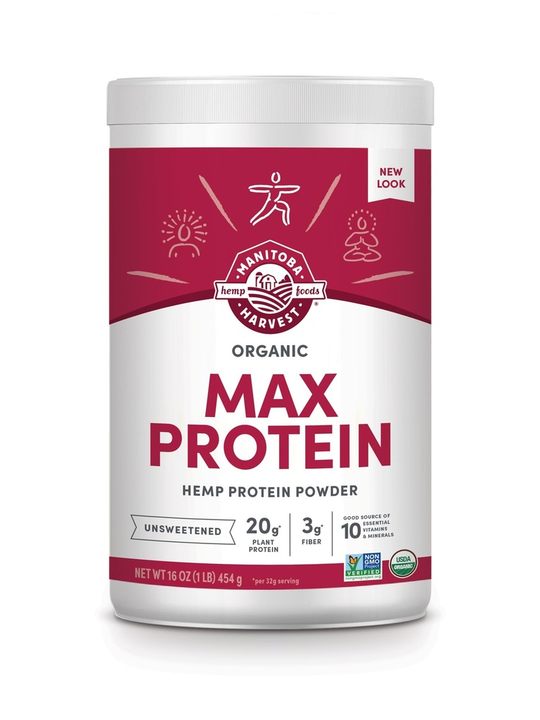 Manitoba Harvest Hanf Ja Organic Max Protein Powder, Unsweetened, 16oz, mit 20g Protein und 4,5g Omegas 3&6 pro Servierung, Keto-Friendly, Konservierungsfrei, Non-GMO, Packaging May Vary