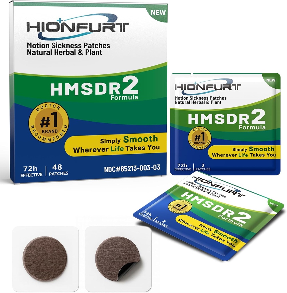 HMSDR2 48ct Patches de maladie de mouvement – Patches de maladie de la mer pour croisière, voiture, avion – Non-Drowsy, 72H