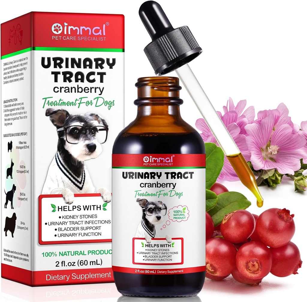 Traitement UTI pour chien - Traitements d'infection urinaire, Supplément de soutien pour le rein et l'élastique, Extrait naturel de canneberge pour chiens, soutient la santé urinaire et digestive (2 Fl Oz)