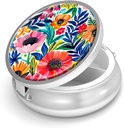 Pille Box-3 Compartment Small Pill Case für Geldbeutel &amp; Tasche Mini Metall Pillenhalter Reisen Pillen Container Nahrungsergänzungsmittel Vitamine BPA-frei (Gartenblume)
