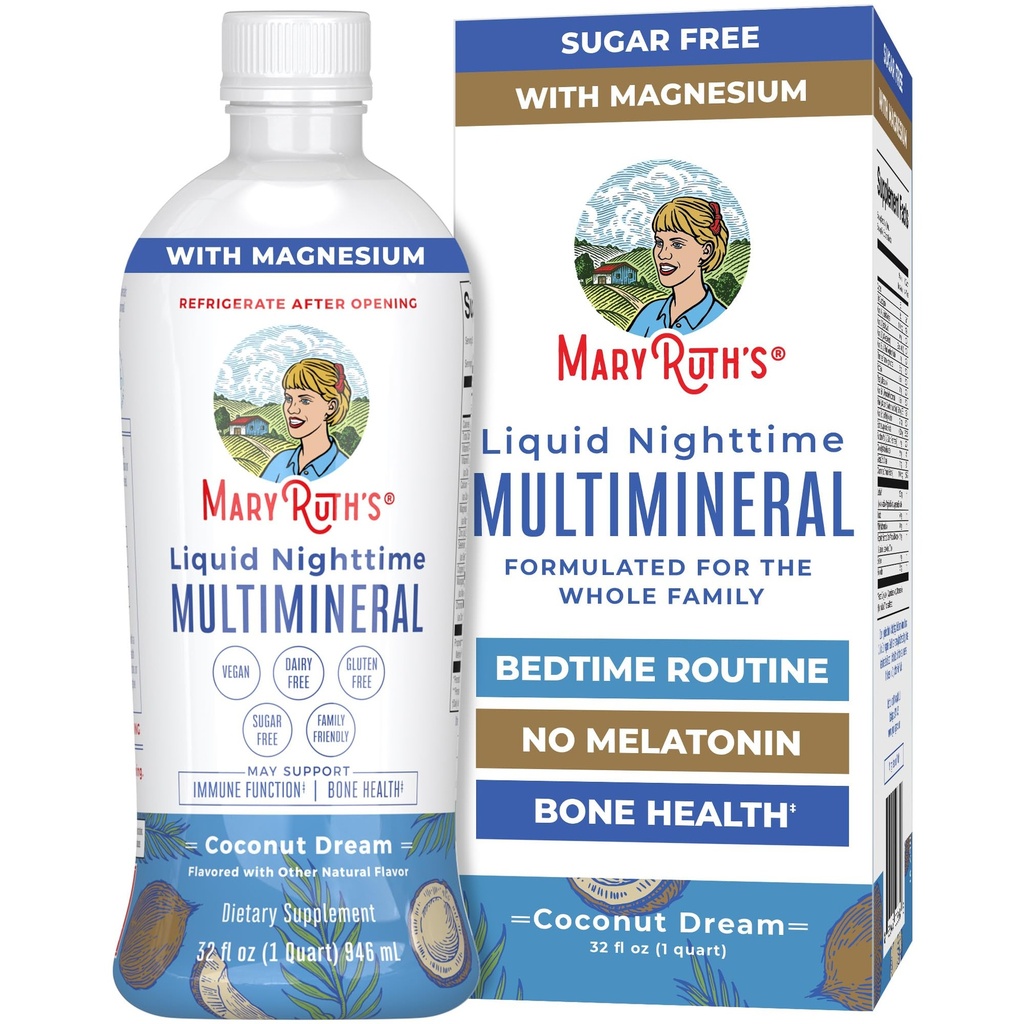 MaryRuth's Liquid Nighttime Multimineral | No Melatonin | Bedtime Routine | Magnesium Citrate | Calcium | Zinc | Vitamin D3| Available in 4 Flavor - Vegan | Sugar Free | Gluten Free | 32 Oz