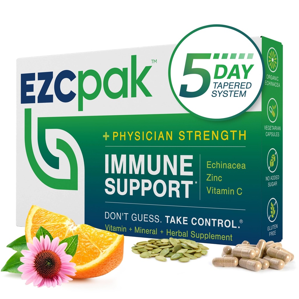 EZC Pak 5-Day Dépanneuse de soutien immunitaire - Supplément de soutien immunitaire, Echinacea, Zinc Vitamine C, Vitamines pour le système immunitaire, Dépanneuses pour adultes - Dépanneuses de soutien immunitaire