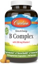 Carlson - B Complex Balanced B Vitamine mit Vitamin C - Stress, Energie & Immun Vitamin B Komplex für Frauen & Männer - 180 Vegetarische Kapseln