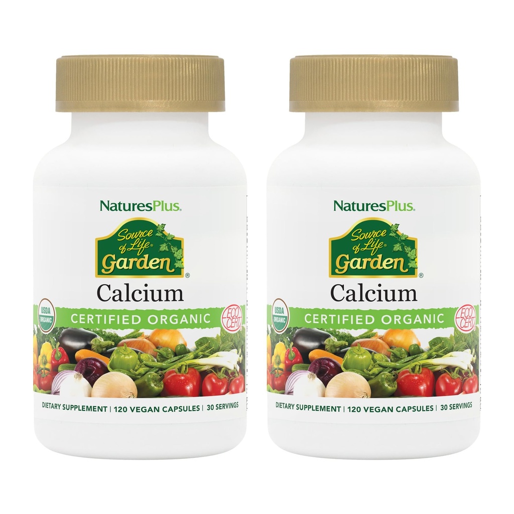 NaturesPlus Source de Vie Jardin Calcium - 120 Capsules Vegan, Pack de 2 - Végétarien, Sans gluten, certifié biologique - 60 portions totales