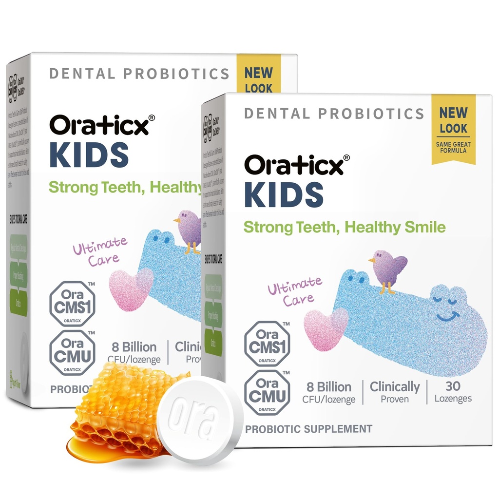 Probiotiques dentaires pour enfants OraTicx pour la santé des dents et des gencives, 8 milliards d'UFC probiotiques pour la santé buccodentaire, 2-Pack d'arôme de yogourt