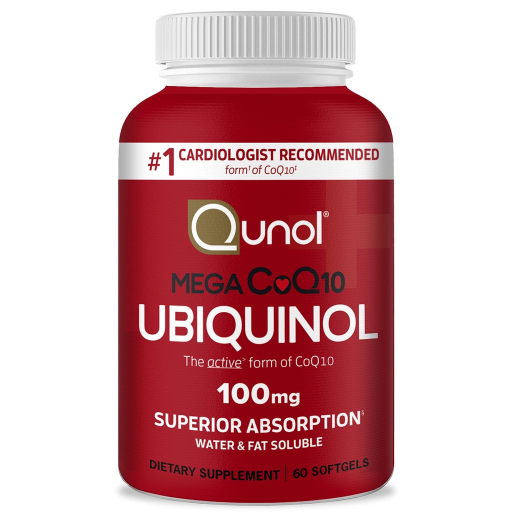 Qunol Ubiquinol CoQ10 100mg Softgels, Mega Ubiquinol 100mg - Absorption supérieure - Forme active de Coenzyme Q10 pour la santé cardiaque et les niveaux de pression artérielle sains - 2 mois d'approvisionnement - 60 Compte