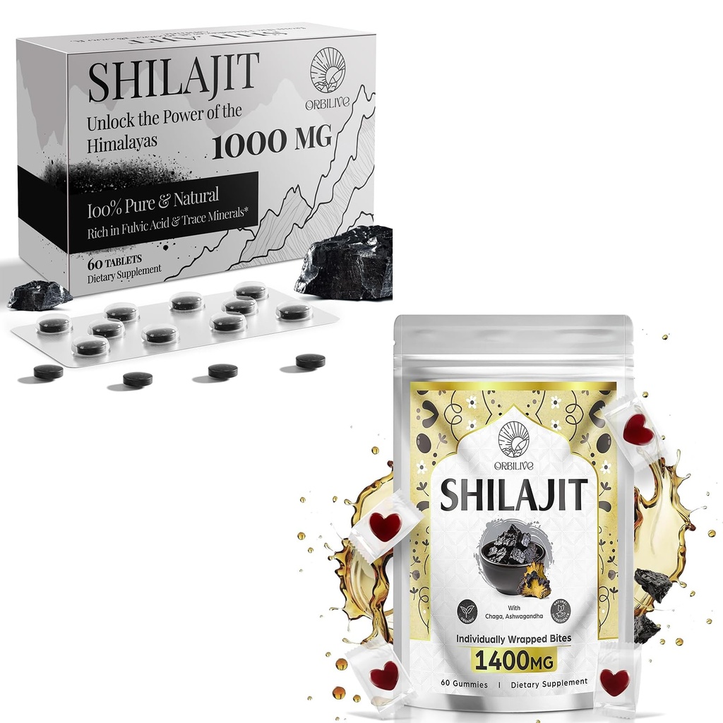 1400 MG Shilajit 60 Gummies with 1000 MG Shilajit Tablets 60 Count