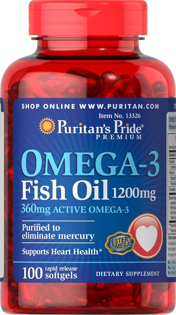 Puritan's Pride Omega-3 Fischöl 1200 mg (360 mg Active Omega-3) - 100 Softgels
