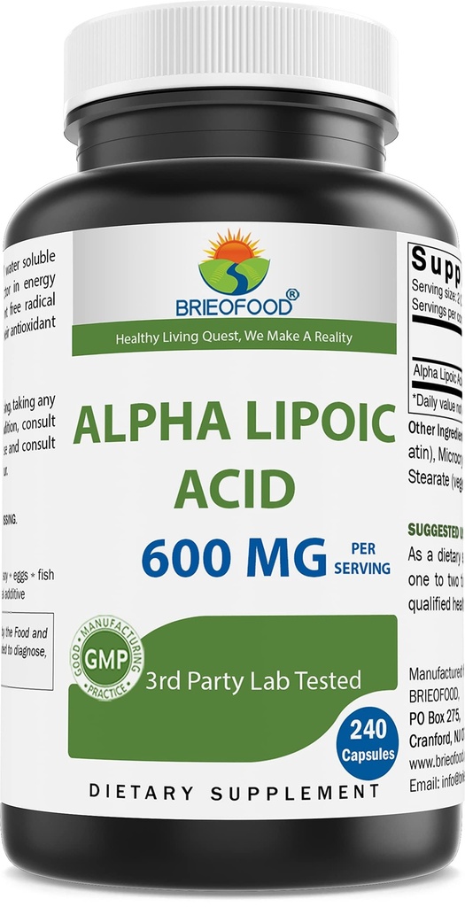 Brieofood Alpha Lipoic Acid 600mg pro Servierung - 240 Kapseln - Non-GMO, Glutenfrei