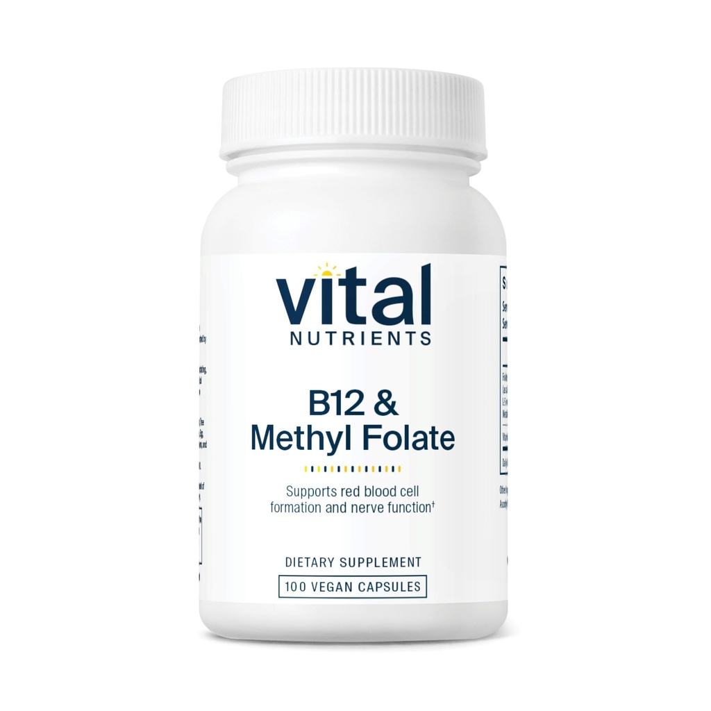 Vital Nährstoffe Vitamin B12 & Methyl Folat | Vegan Methylierter Folat & B12 Ergänzung | 5-MTHF Plus B12 Unterstützt Nervous System & Metabolism* | Gluten, Dairy, Soy Free | 100 Kapseln