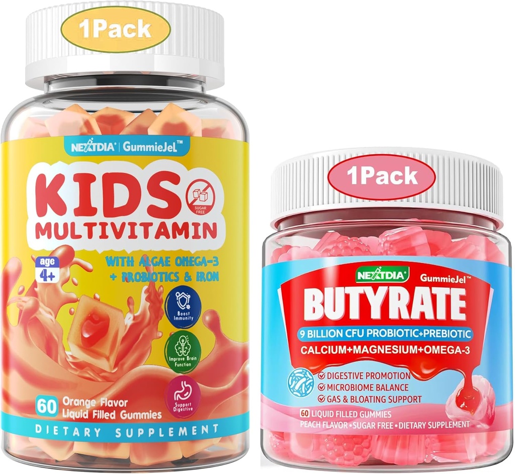 Kinder Multivitamin Gummis mit Eisen + Butyrate Gummis mit Probiotic + Prebiotic + Postbiotic