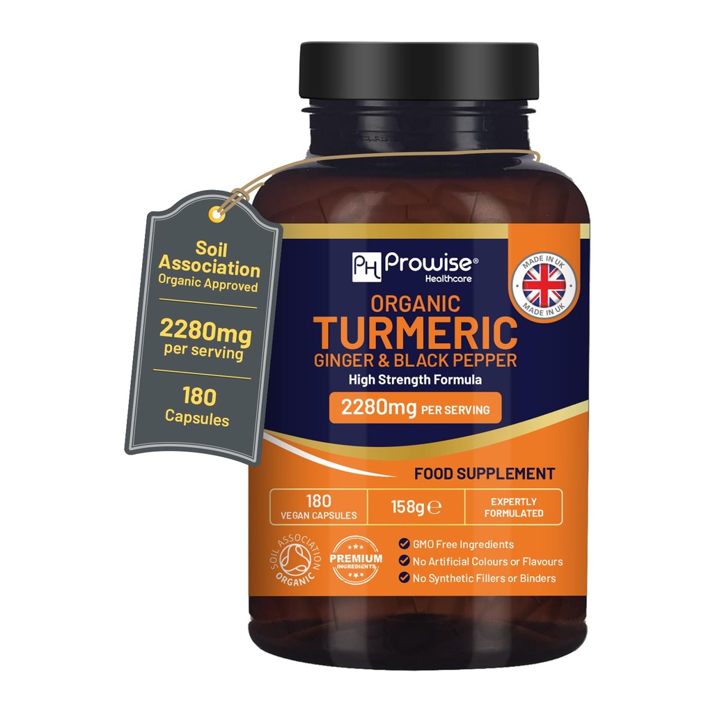 Turmeric 2280mg (High Strength) mit schwarzem Pfeffer & Ginger - 180 Vegan Turmeric Capsules mit aktivem Ingredient Curcumin I UK Hergestellt von Prowise Healthcare