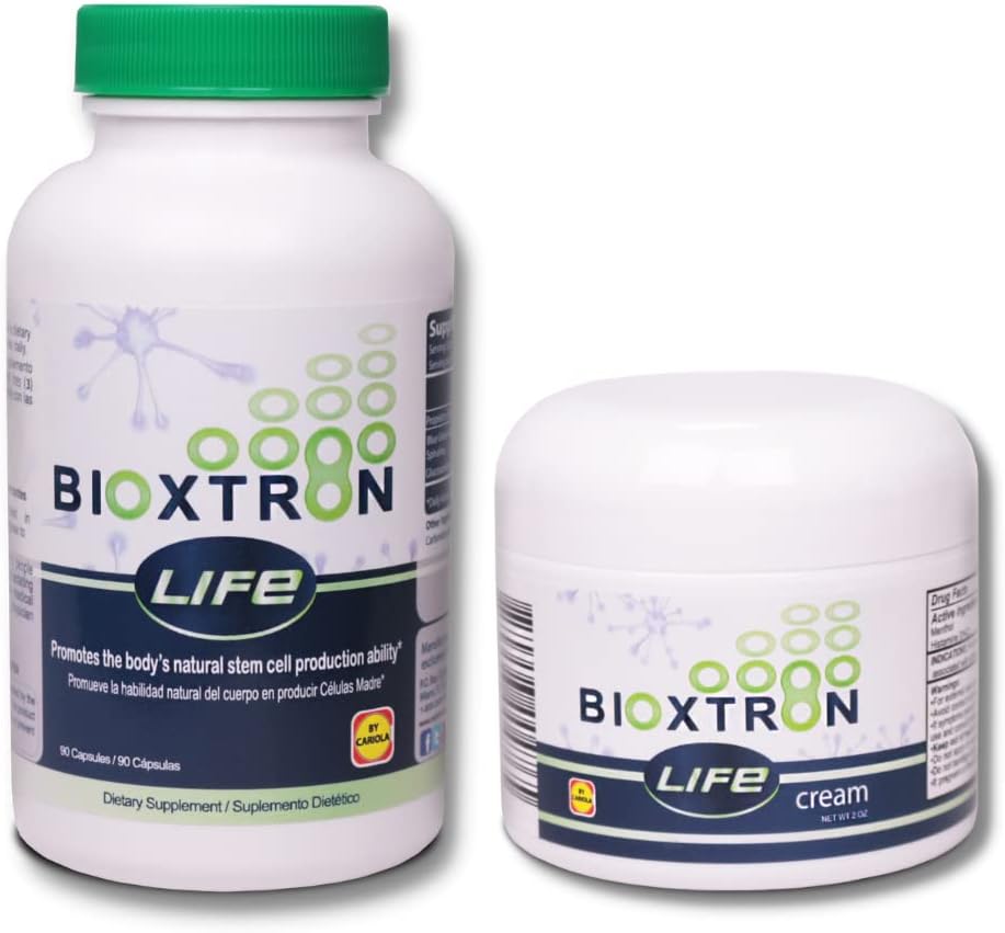 Bioxtron Life AFA Stem Cell Supplement - Gelenkunterstützung & Muskelschmerzen - Immunsystemunterstützung - Unterstützung von Energieniveaus - Stem Cell Production - Blau Grün Algae Spirulina - 90 Caps + Cream 2 oz