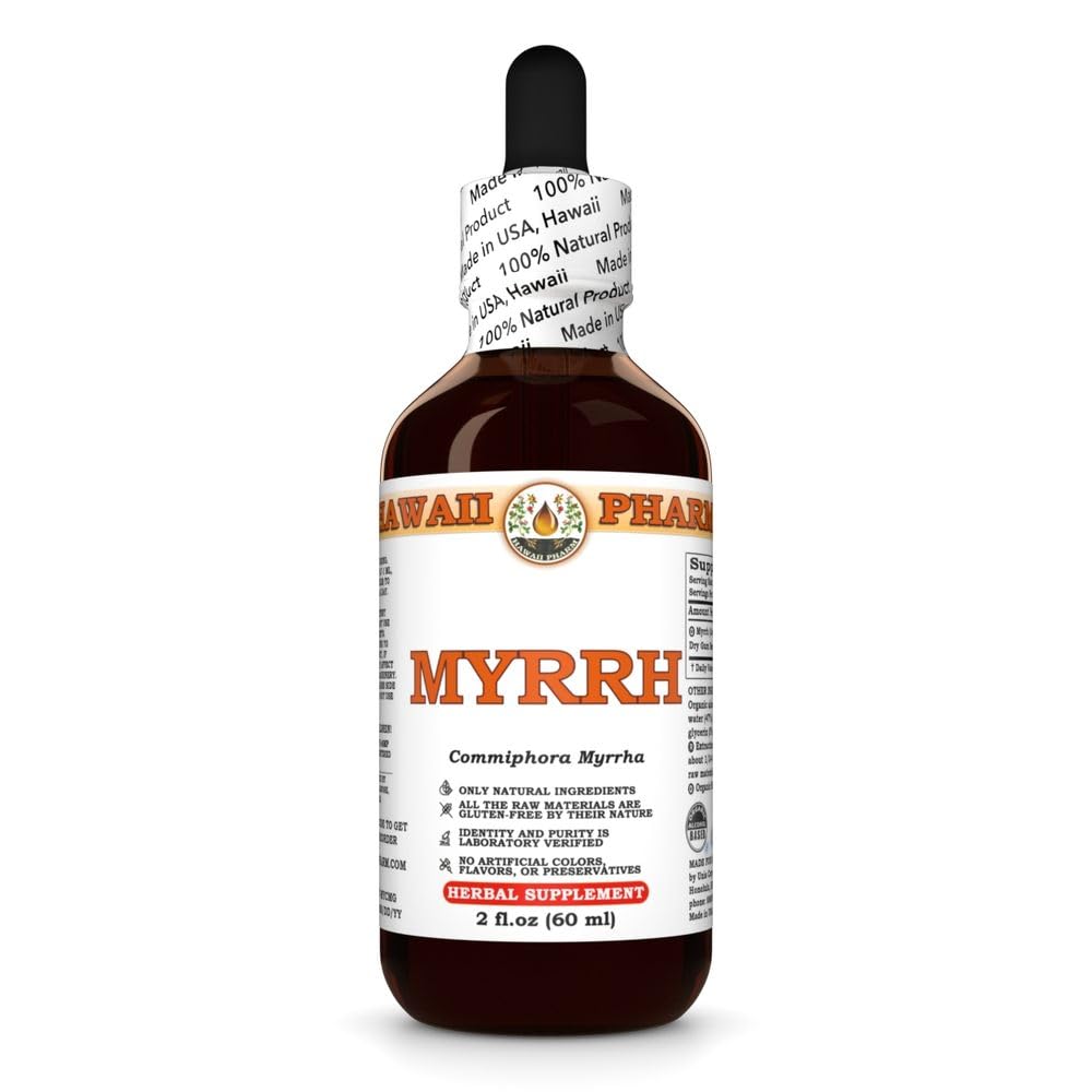 Myrrh Liquid Extract, Organic Myrrh (Commiphora myrrha) Tinkture Herbal Supplement, Hawaii Pharm, Made in USA, 2 fl.oz