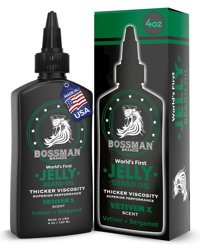 Bossman Jelly Bartöl für Herren (4 oz, Vetiver X Scent) – Weichtiere, Feuchtigkeit &amp; Bedingungen mit natürlichen Inhaltsstoffen