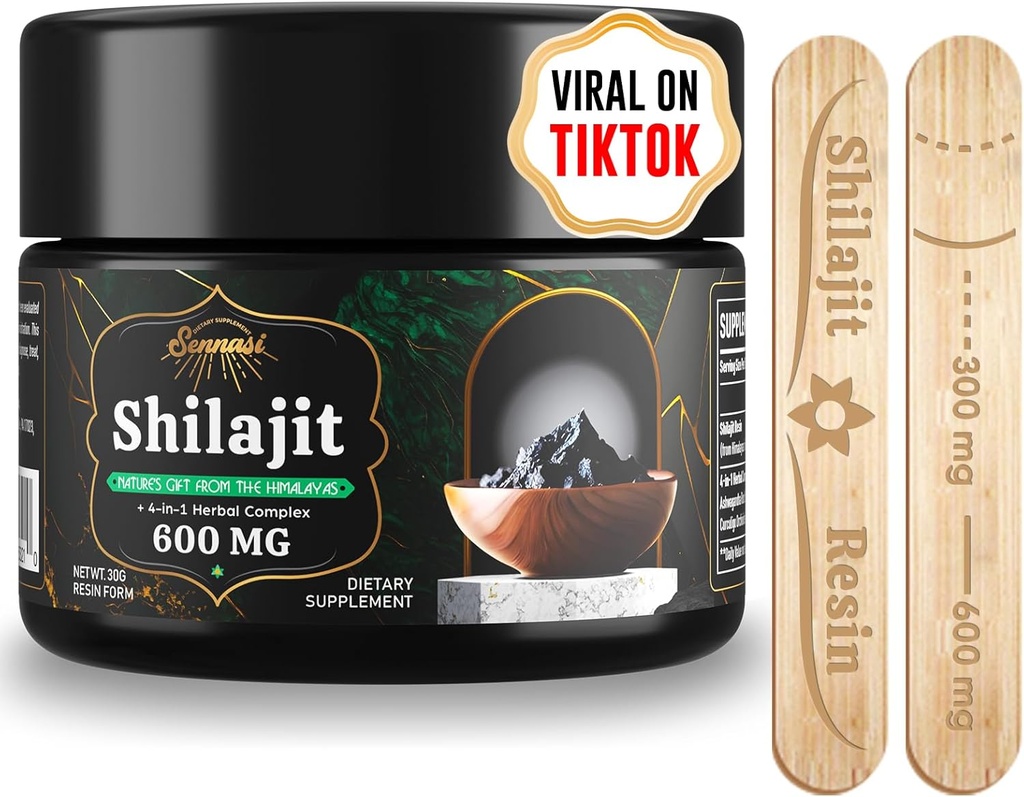 Sennasi 600 MG Shilajit Resin - Shilajit Supplement mit Fulvic Acid & 85+ Trace Minerals für Energie, Immunität, Gehirnleistung, 30 Gramm