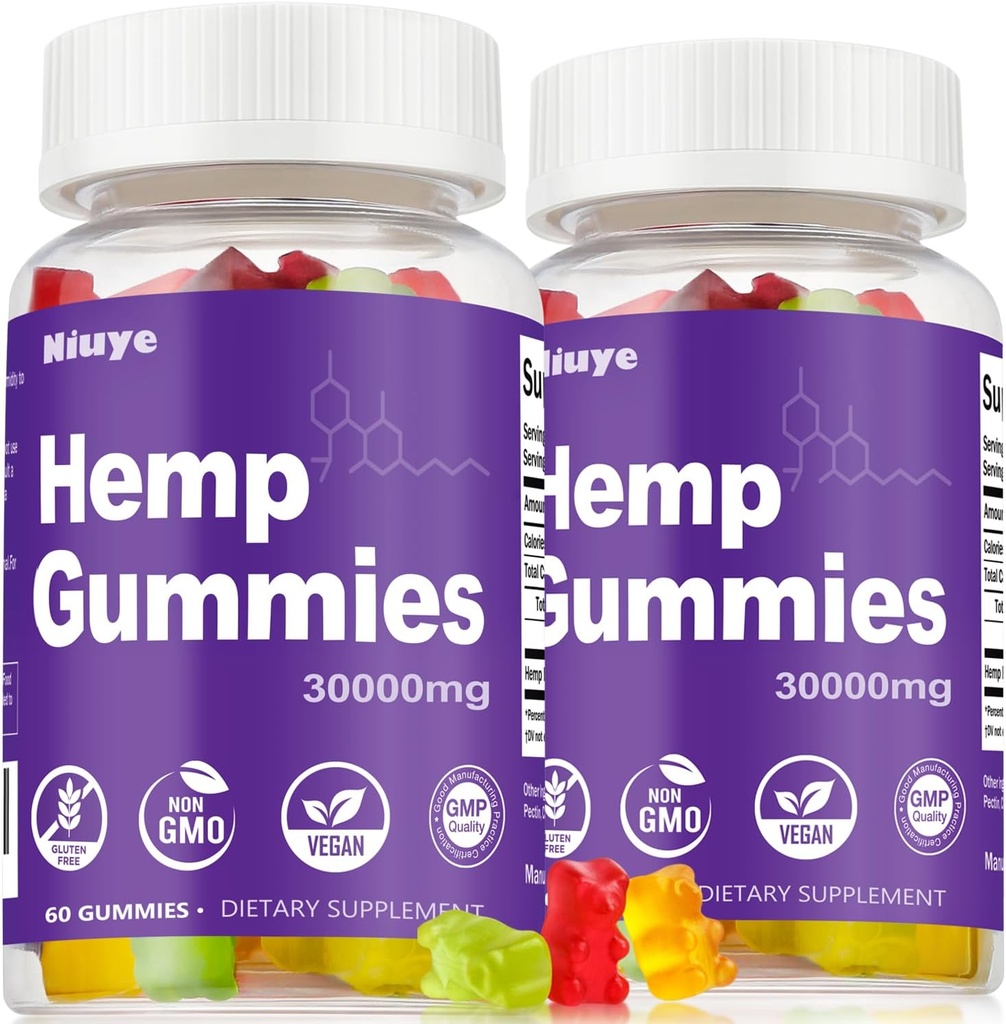 Gommies de chanvre 2-Pack Extra Strength - 30 000mg Haute puissance - Riche en Omega 3-6-9 et infusé avec huile de chanvre - 3ème partie testée - Fabriqué aux États-Unis