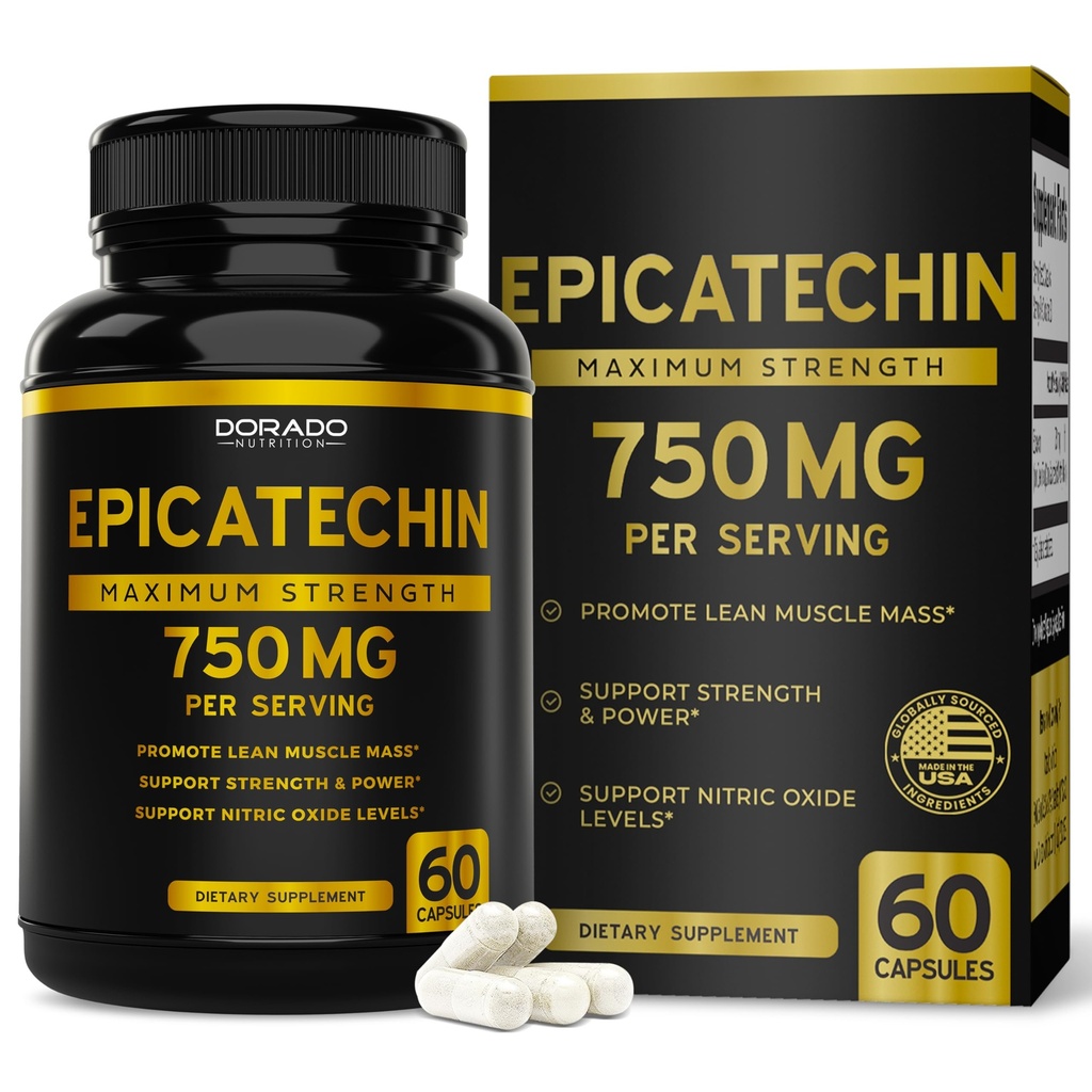 Extrait d'épicatéchine 750mg par portion - (60 Capsules) - Supports Lean Muscle, Oxyde Nitrique, Inhibiteur de Myostétine, Stamine, Endurance, Pompe et Gains - Supplément non OGM et végétalien - (60 Compte)