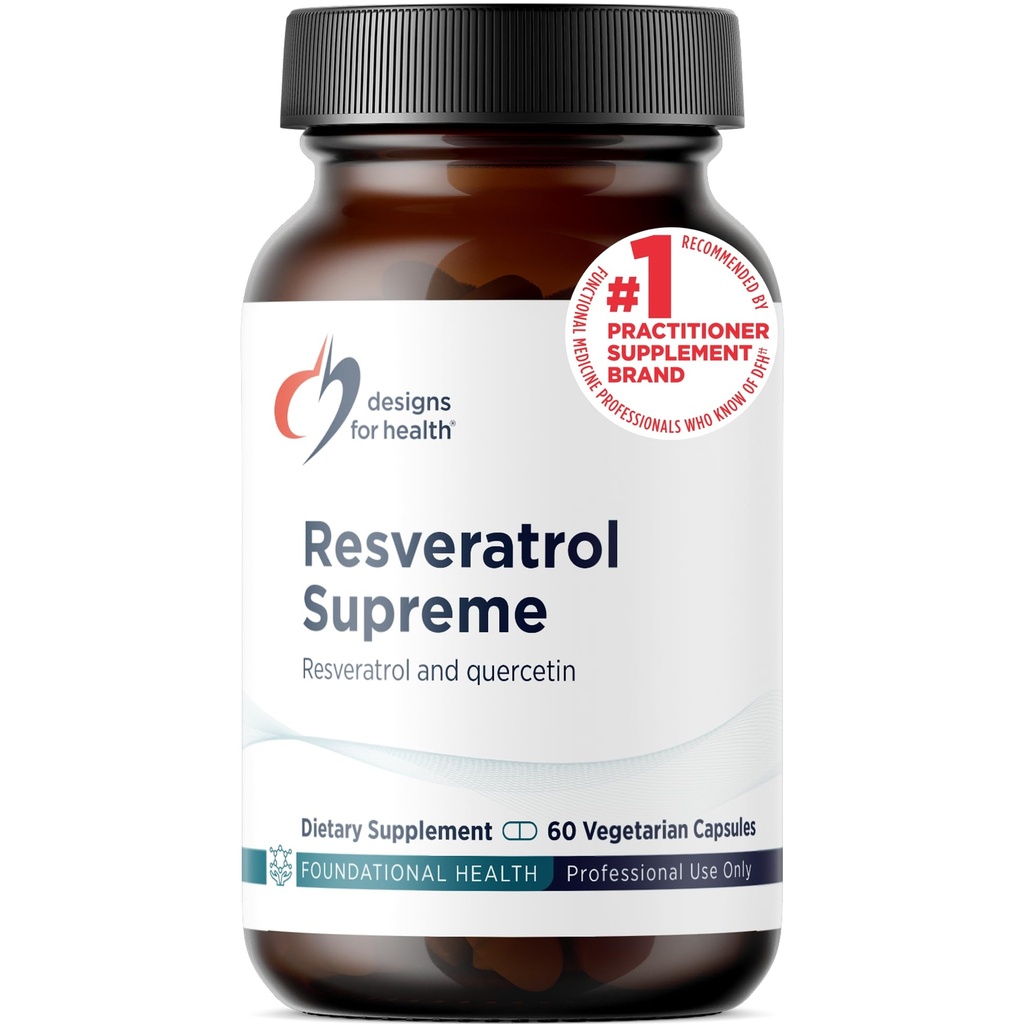 Designs for Health Resveratrol Supreme - Trans Resveratrol from Japanese Knotweed + Quercetin - Vieillissement en santé + Supplément de soutien cardiovasculaire, non-OGM (60 capsules)