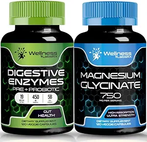 WELLNESS LABSRX Verdauungsenzyme mit Probiotika und Präbiotika | Magnesium Glycinat Kapseln