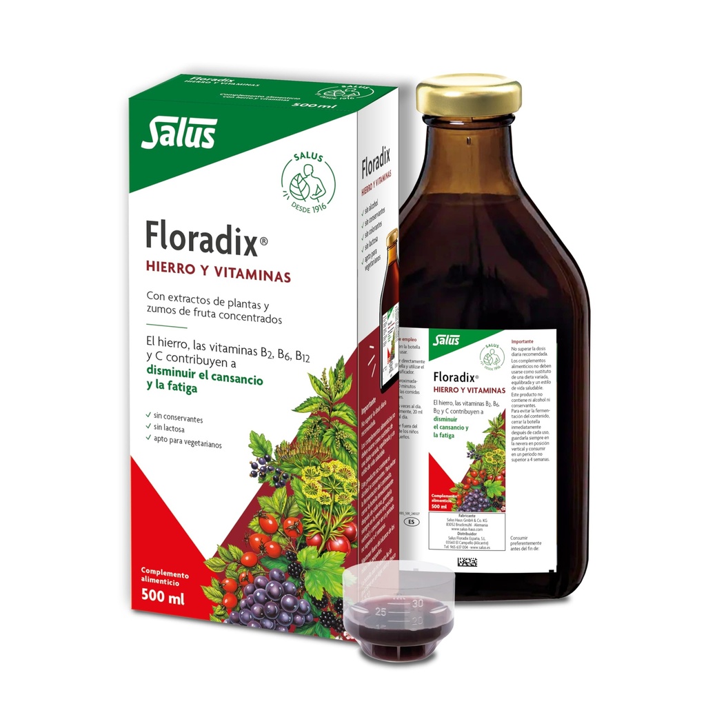 Flore, Floradix Iron + Herbes, supplément naturel en fer liquide, 17 fl once (500 ML)