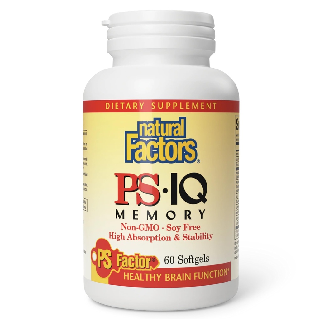 Facteurs naturels - Mémoire PS-IQ 25mg, soutient la fonction cérébrale saine, 60 gels doux