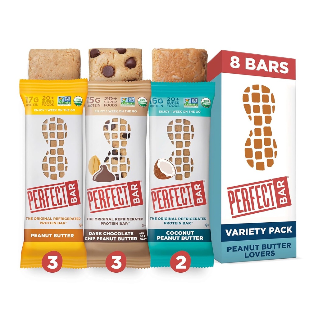 Perfect Bar Original Kühlschrank Protein Bar, Peanut Butter Lover's Variety Bundle, 2.2 - 2.5 Ounce Bar, 8 Count