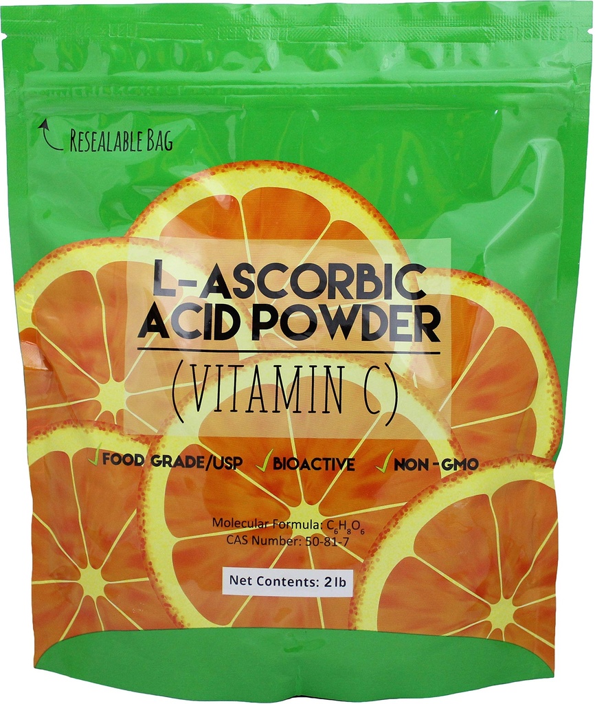 Duda Energy asc2 Tasche von L-Ascorbic Acid Powder, 2 lb., 99+% Food Grade USP36/BP2012 Natürlich vergoren reine weiße Kristalle Form von Vitamin C