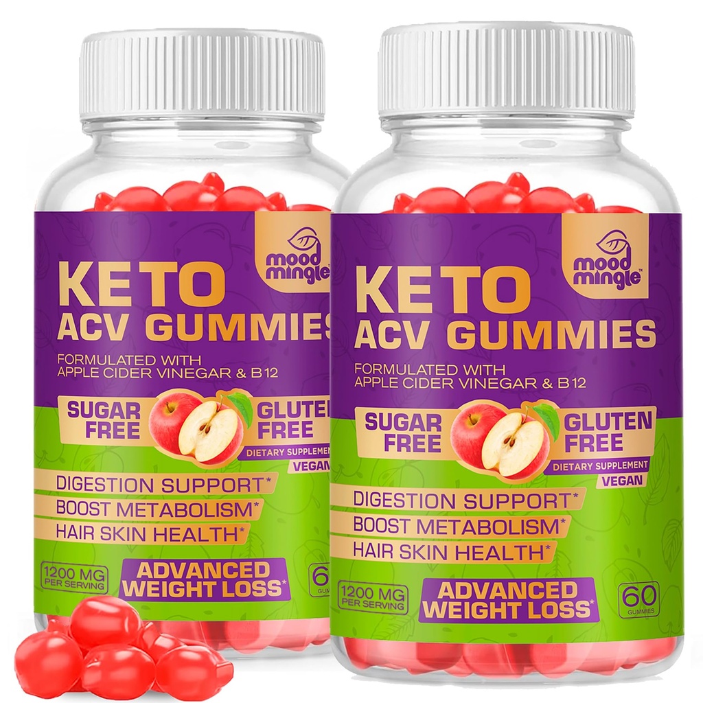 Keto ACV Gummie Gluten & Sugar-Free Apple Cider Essiggummis für Fortgeschrittene Gewichtsverlust - Rapid Fat Burner Diät Supplement für Damen - 60 Gummies (1000MG) (2-Pack)
