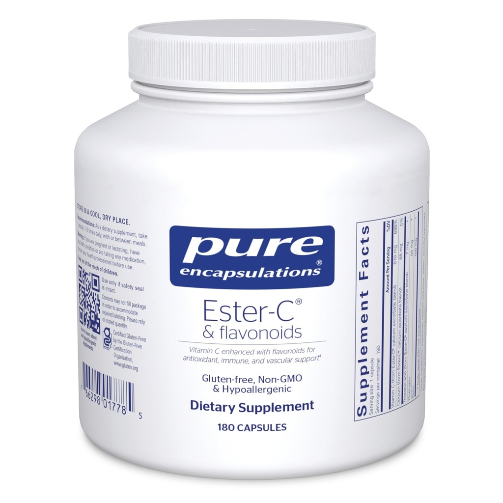 Reine Kapseln Ester-C & Flavonoids - Vitamin C-Zusatz für Antioxidantien - Immun- & Gefäßunterstützung* mit Calcium & Rutin - Gentle on Digestion - Vegan & Non-GMO - 180 Kapseln
