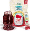 Hydratation + énergie Mélange de boissons électrolytiques – Hibiscus Agua Fresca Flavor , Poudre sans sucre avec caféine, L-Theanine, eau de coco et minéraux , 15 paquets de bâtons à simple portion, faible teneur en calories