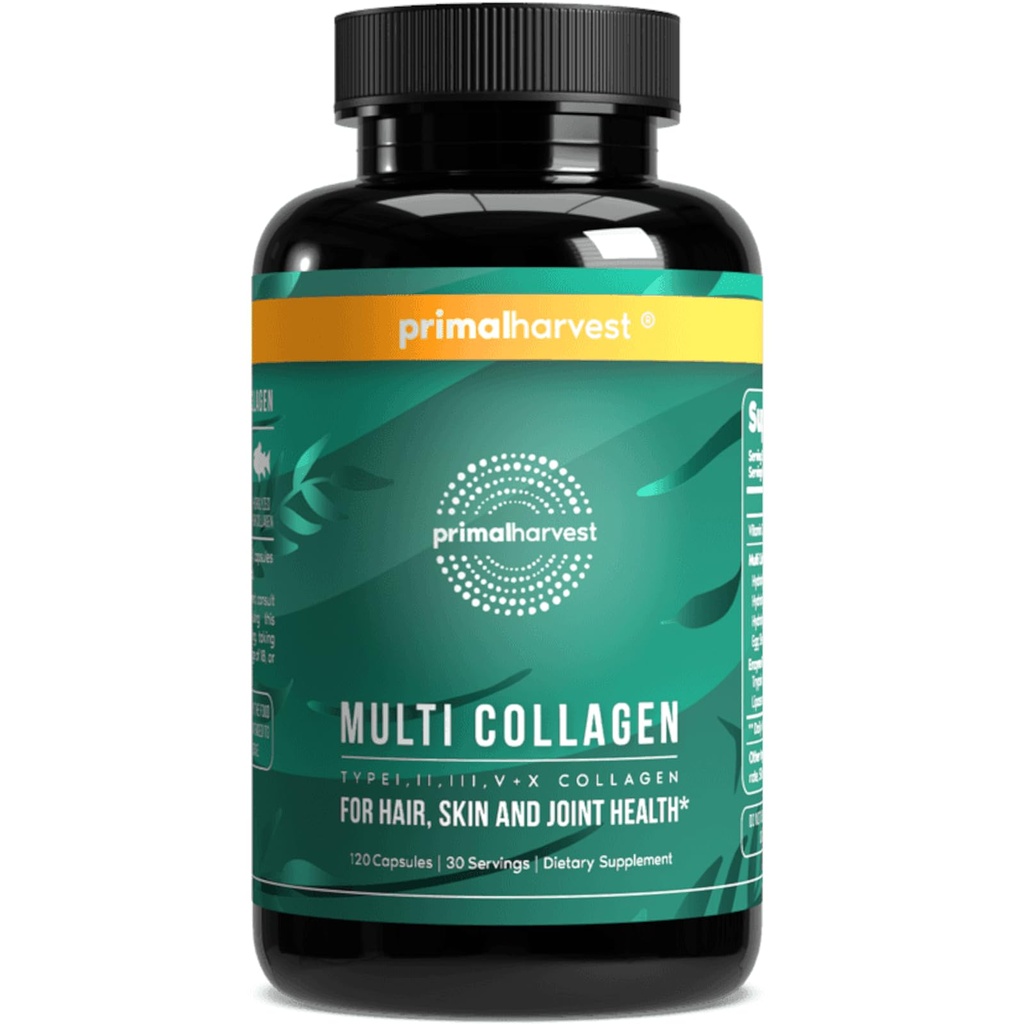 Prélèvement primaire de pilules multicollagènes pour les femmes et les hommes (type I, II, III, V, X) 120 capsules avec/vitamine C pour les cheveux, la peau, les ongles