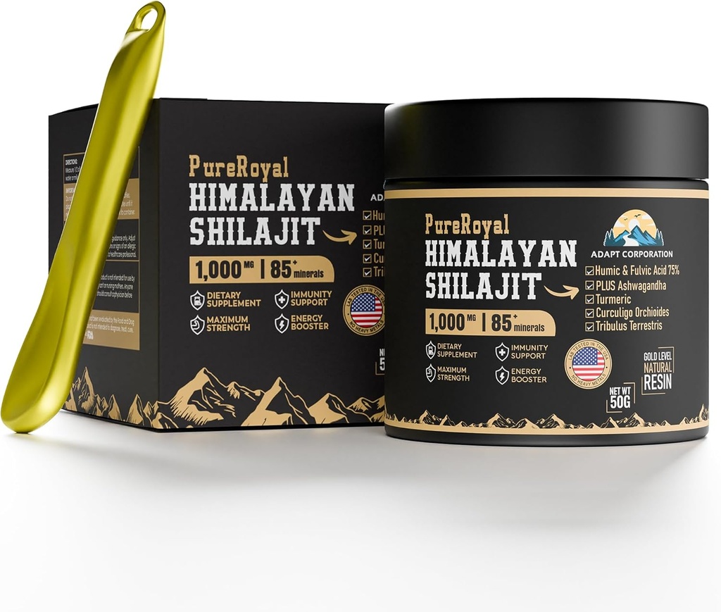 Himalayan Shilajit Resin – Hohe Potenz, 1100 MG Himalaya Extrakt, 75%+ Fulvic Säure, Energie, Wellness &amp; Immunität Unterstützung, 85+ Trace Minerals, Lab Tested, 50g Jar, 46 Servierungen