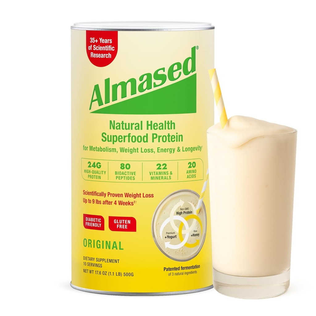 Almased Meal Ersatz Shake - Low-Glycemic High Plant Base Protein-ernährungsphysische Gewichts-Gesundheits-Ergänzung - Original Flavor - 17.6 Unze