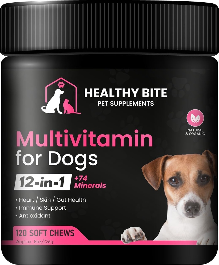 Gesunde Biss 12 in 1 Multivitamin für Hunde - Haut- und Mantelergänzung, Immununterstützung, Pet Vitamins, Kalzium für Hunde Made in USA - 120 Count