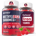NEVISS Methyl B12 Vitamine 5000 mcg Gummie + Eisen 18 mg für Damen - Aktive Methylcobalamin Methylierte B12 Vitamin-Ergänzung w/L-MethylFolate, B6 (P5P) & D3 für Energie & Fokus-Unterstützung, 120 Portionen
