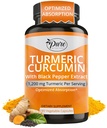 Curcumine curcumine curcuma pur par nature avec extrait de poivre noir 10 mg Capsules, 1200 mg par portion, support antioxydant organique à absorption élevée (180 Nombre)