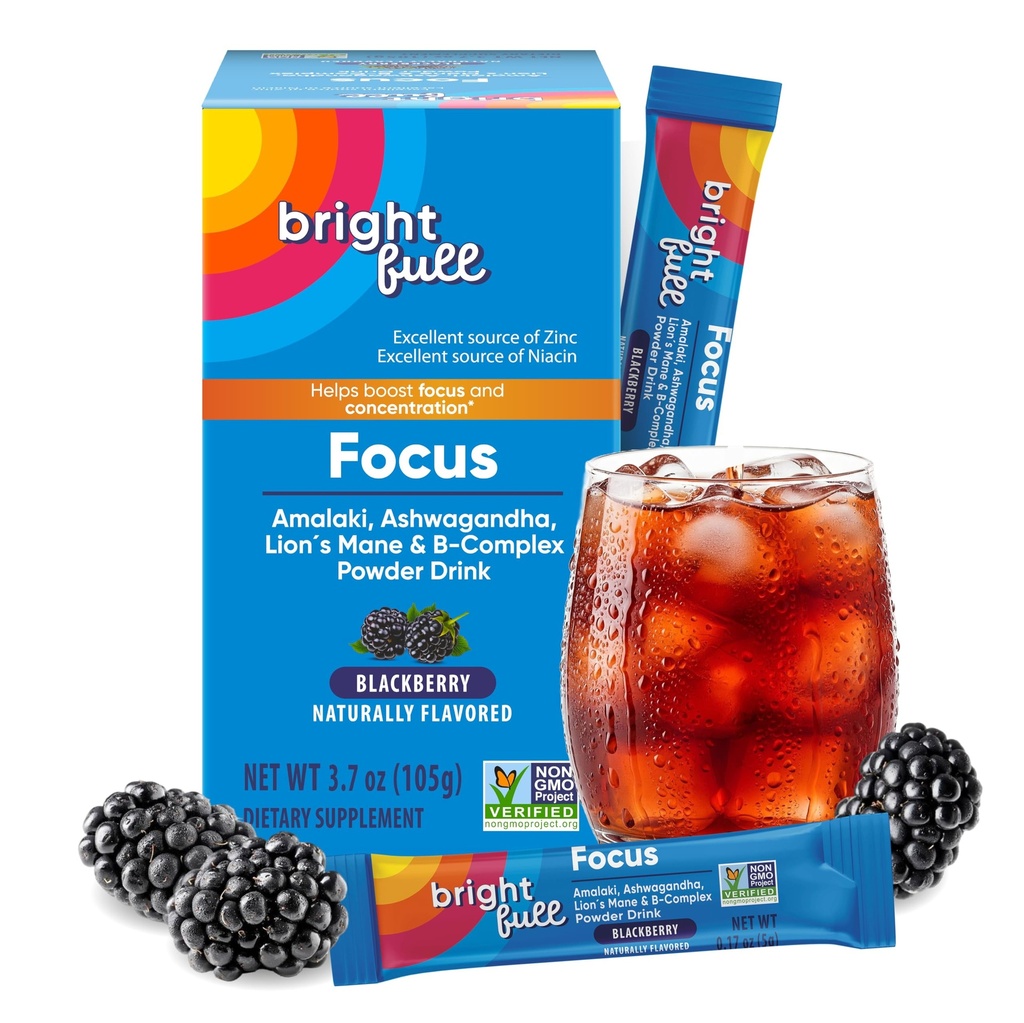 Ergänzung Fokus Zucker Kostenlose Nahrungsergänzung Getränke Mischung mit Ashwagandha, Lion’s Mane, B Vitamine B1 B2 B3 B5 B6 B12, für kognitive Leistung & Clarity BlackBerry, 21 Tage Versorgung