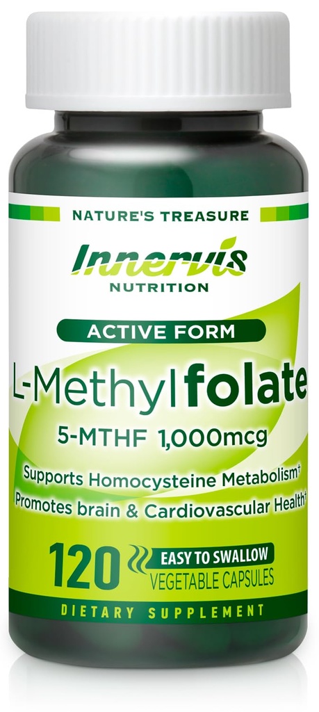 Bioaktiver Folat (L-5-MTHF 1000mcg, Folate 1700mcg) – Messing & Mood-Unterstützung, Easy-to-Swallow, 120 Veg-Kapseln