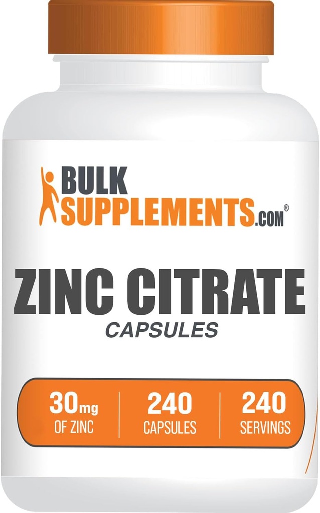 BulkSupplements.com Zink Citrate Kapseln - Zink Ergänzungen, Glutenfrei - 30mg pro Servierung, 1 Kapsel pro Servierung, 240 Zähler (Pack von 1)