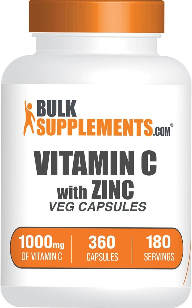 BulkSupplements.com Vitamin C mit Zinkkapseln - Vitamin C 1000mg & Zink 15mg, für Immununterstützung - Vegan, 2 Kapseln pro Servierung, 360 Veg Count (Pack von 1)